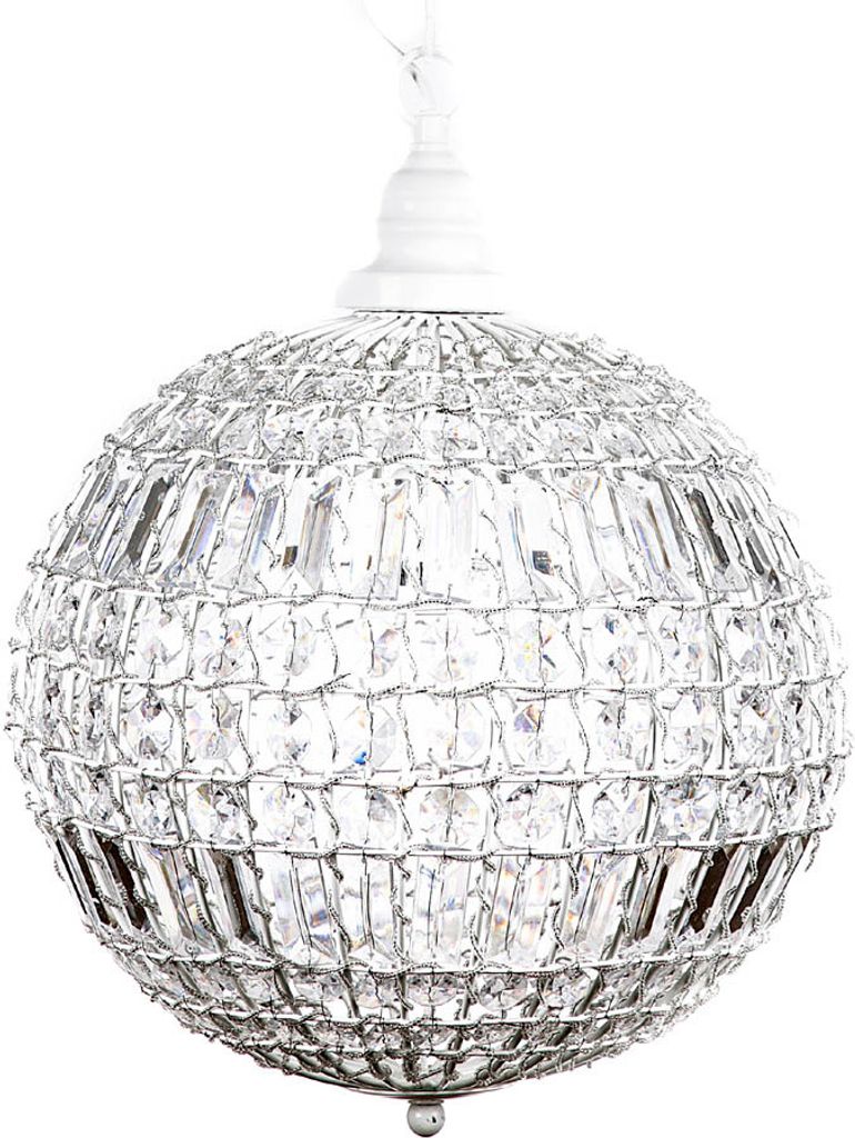Kugellampe CRISTAL weiß mit Kristallen Kugelleuchte Hängelampe Kugel