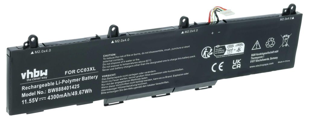 vhbw Akku kompatibel mit HP EliteBook 845 G7-23Y60EA, 845 G7, 835 G7 23Y57EA, 830 G7 Notebook (4300 mAh, 11,55 V, Li-Polymer)