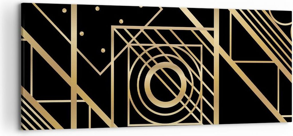 Bild auf Leinwand - Leinwandbild - Einteilig - Abstraktion Quadrat Gold - 120x50cm - Wand Bild - Wanddeko - Wandbilder - Leinwanddruck - Bilder - W...