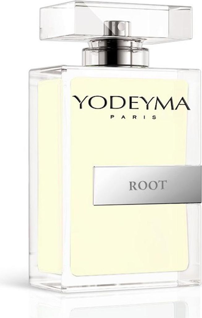 A clear, professional studio shot of a Yodeyma Root Eau de Parfum bottle.