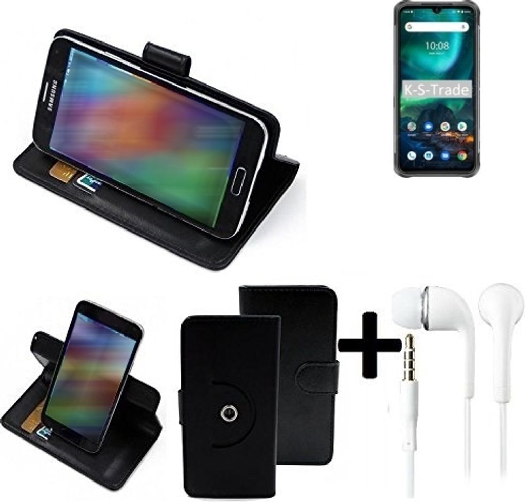 K-S-Trade Handy Hülle Schutz Hülle + Kopfhörer kompatibel mit UMIDIGI Bison Handyhülle Flipcase Smartphone Cover Handy Schutz Tasche Walletcase