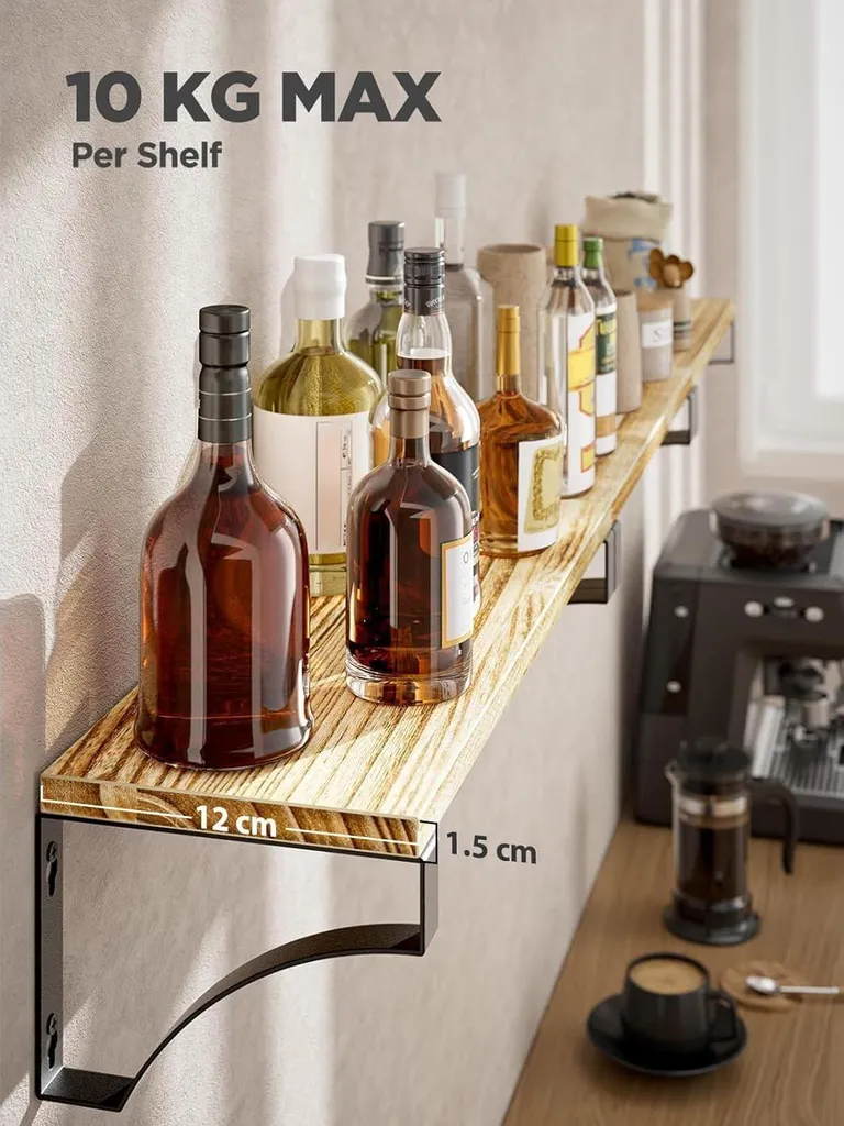 Étagères murales bois massif et métal, design rustique, pack de 3