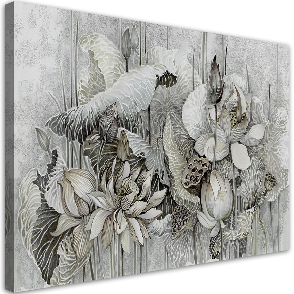 Leinwandbild Heilige Lotusblüten 90x60 Feeby Silber bild für die wand bereit zum aufhängen