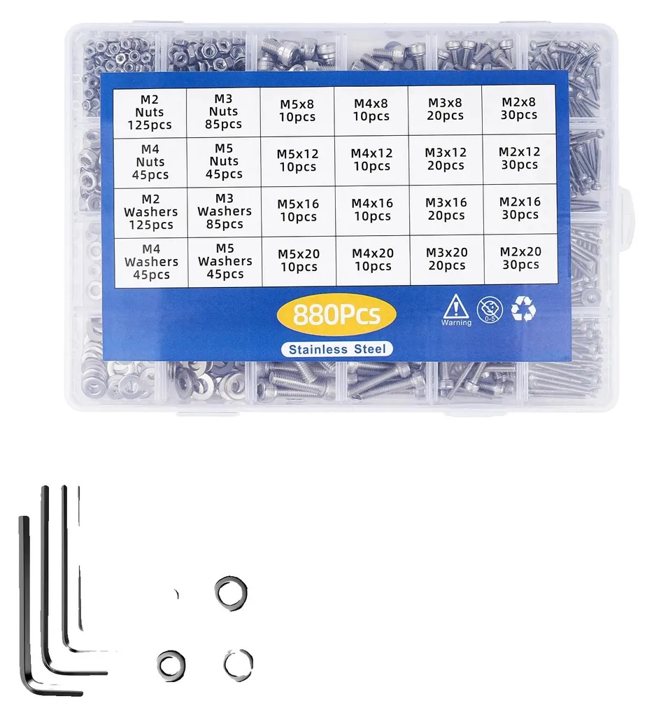 Kit vis inox 880 pièces anti-corrosion M2-M5 pour réparations durables