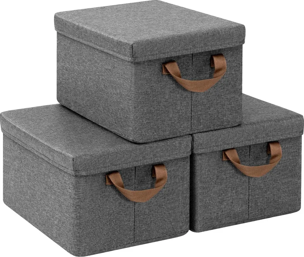 Boîtes de rangement en tissu rouge 27L lot de 3 avec couvercles amovibles