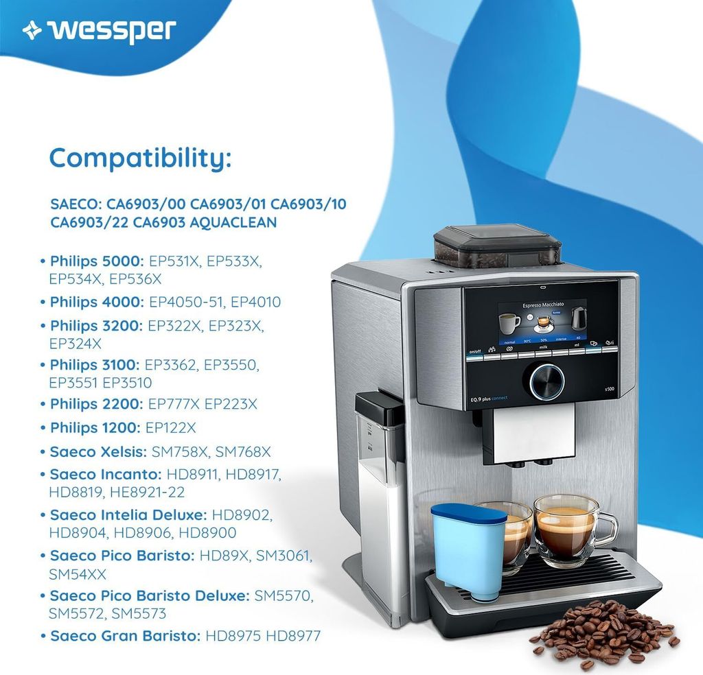Lot de 4 filtres à eau de rechange compatibles avec Philips® AquaClean® CA6903/10, CA6903/22, compatible avec les machines à café Saeco® et filtre à eau Philips Lot de 4 filtres à eau de rechange compatibles avec Philips® AquaClean® CA6903/10, CA6903/22, compatible avec les machines à café Saeco® et filtre à eau Philips
