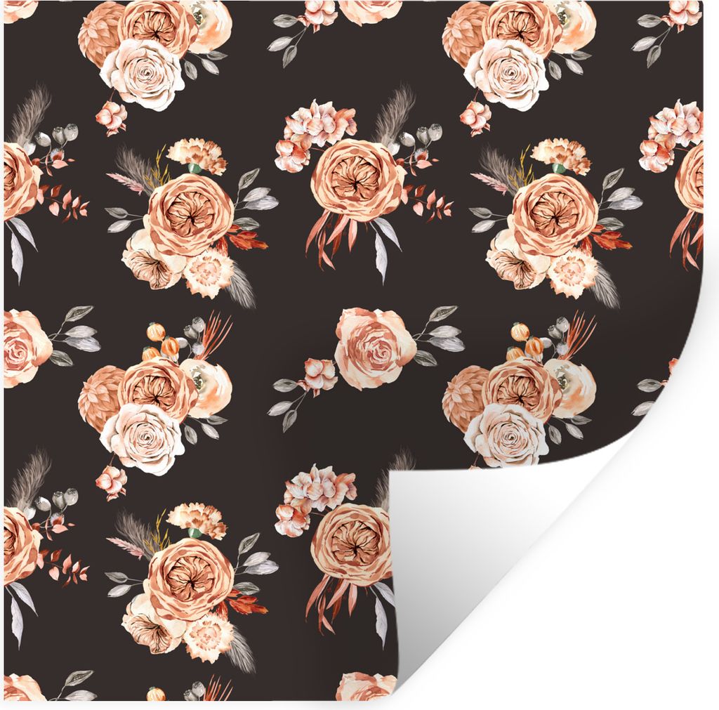 MuchoWow Wandtattoo Wandsticker Wandaufkleber Rosen - Blumen - Schwarz 80x80 cm Selbstklebend und Repositionierbar - Wierderverwendbar - Selbstkl...