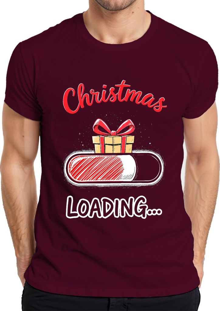 Christmas Loading Weihnachtsgeschenk Ladebalken Geschenk Lustig Herren T-Shirt, Burgundy, 3XL