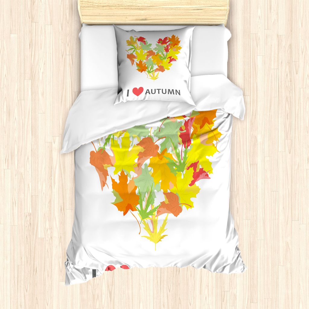 ABAKUHAUS Sprichwort Bettbezug Set für Einzelbetten, Ahornblätter mit Herz, Milbensicher Allergiker geeignet mit Kissenbezug, 135 cm x 200 cm - 8...