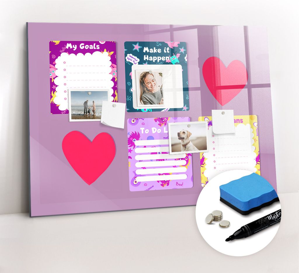 Magnetpinnwand Memoboard - Zubehörsatz - Schwarzer Marker + Schwamm + Magnete - 100 x 70 cm - Schreckliche Notizen