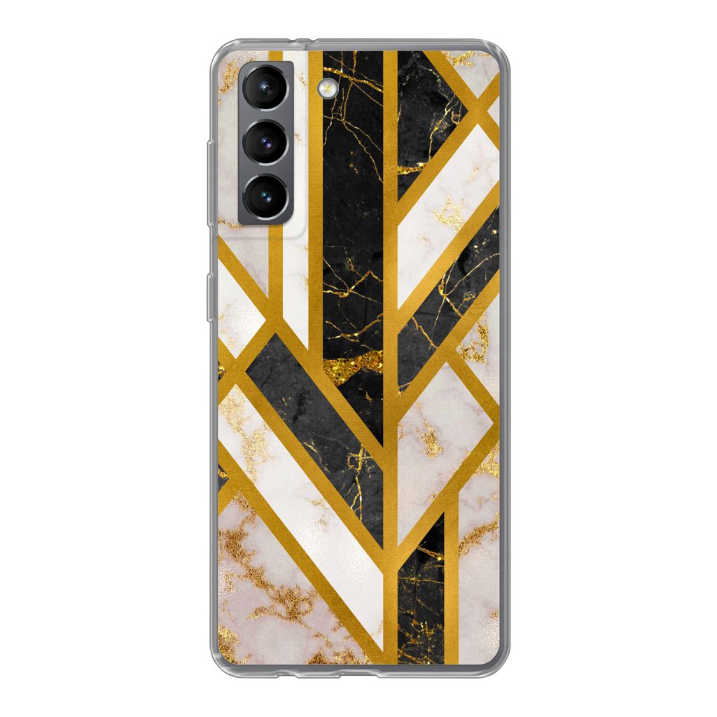 MuchoWow Handyhülle Schutzhülle Hülle für Samsung Galaxy S21 Marmor - Gold - Glitzer - Luxus Silikon Softcase Handy Hülle - Softcase