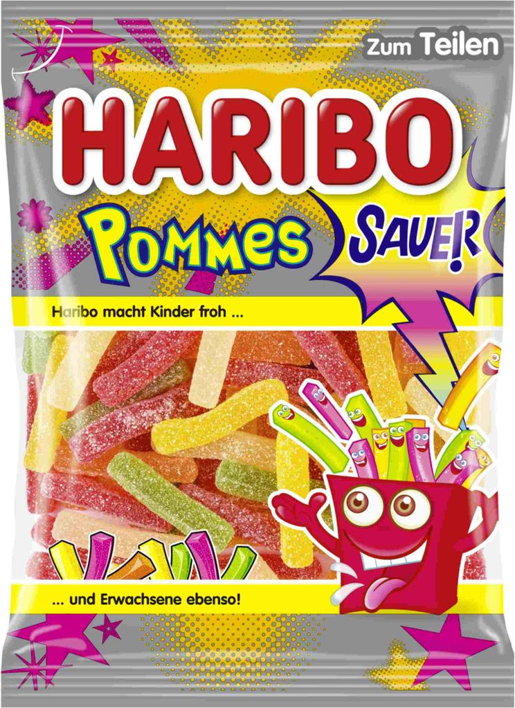 Haribo Pommes Sauer Saure gezuckerte Fruchtgummi Pommes Produktbild 