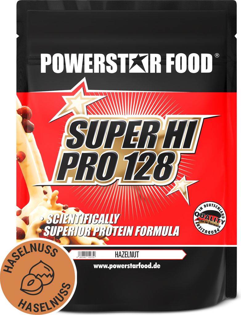 Powerstar SUPER HI PRO 128 | Mehrkomponenten Protein-Pulver 1kg | Höchste Biologische Wertigkeit | Protein-Shake zum Muskelaufbau | Hazelnut