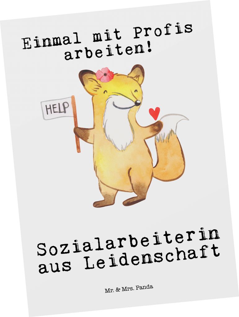 Mr. & Mrs. Panda Postkarte Sozialarbeiterin Leidenschaft - Weiß - Geschenk, Ansichtskarten, bildkarte, Ansichtskarte, Grußkarte, Postkarten