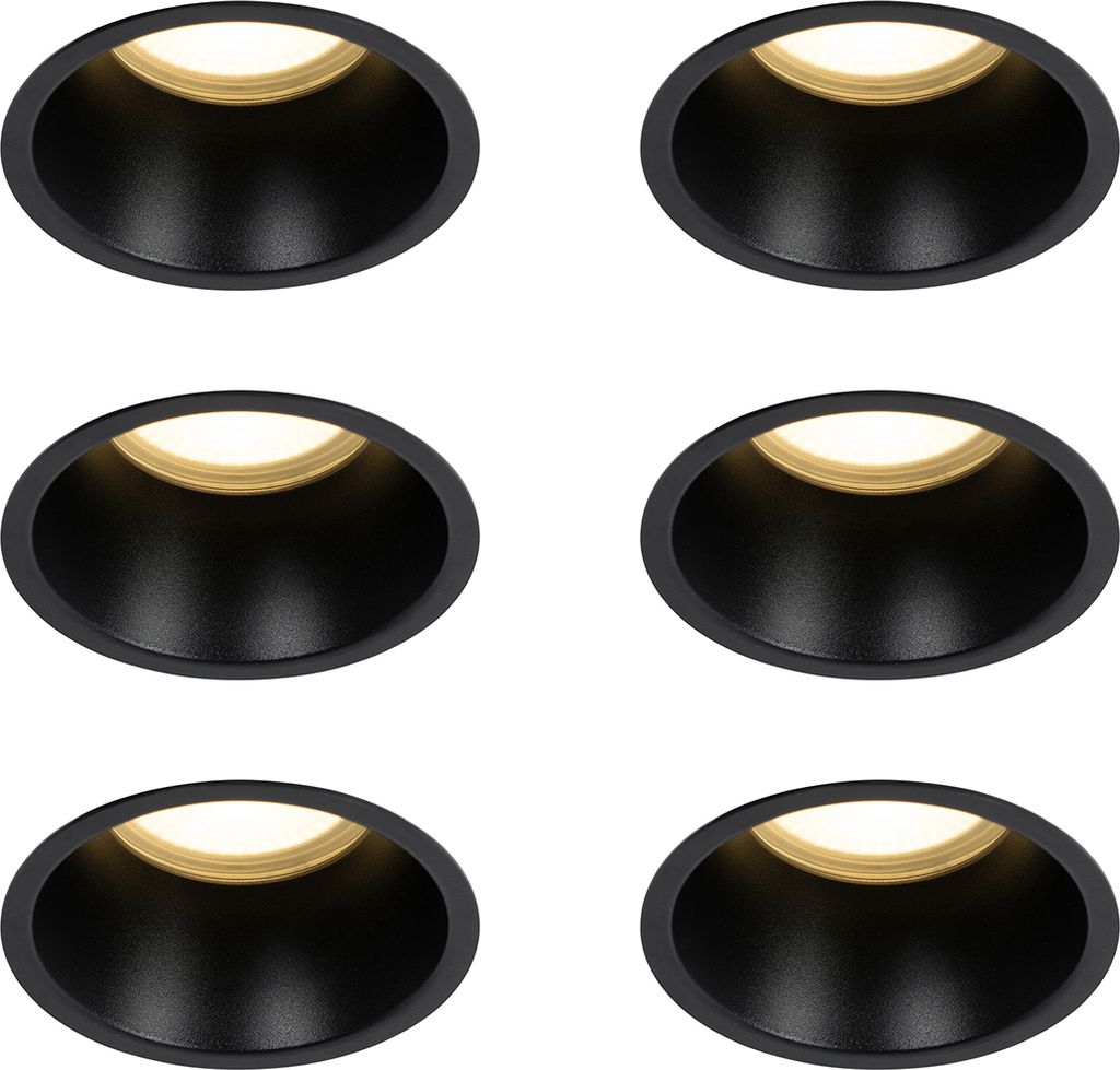 QAZQA - Modern Set mit 6 schwarzen Einbauleuchten GU10 70 mm IP44 - Dept I Wohnzimmer I Schlafzimmer - Aluminium Rund - LED geeignet GU10
