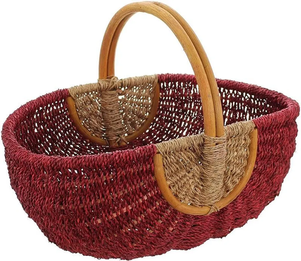 Panier de marché rouge en rotin pour vos courses et pique-nique chic - 2