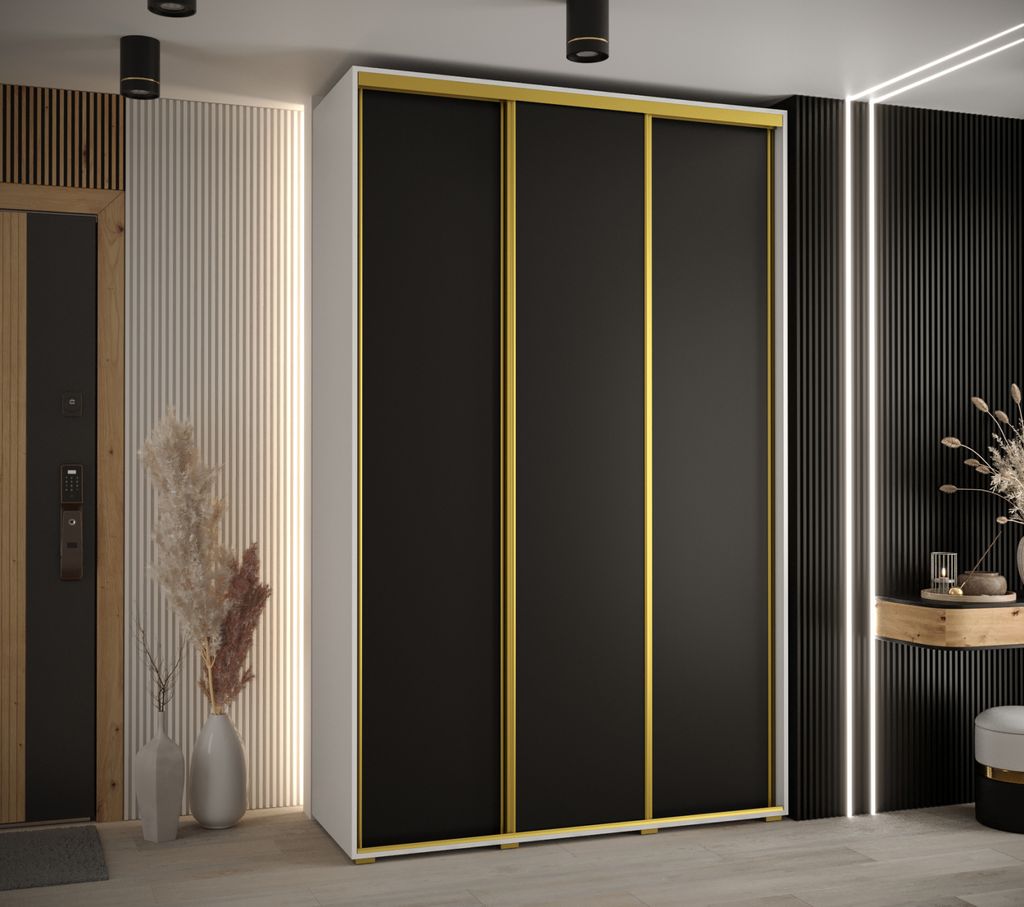 Kleiderschrank ASIRI 1 – 150/60 cm, weiß/schwarz/gold