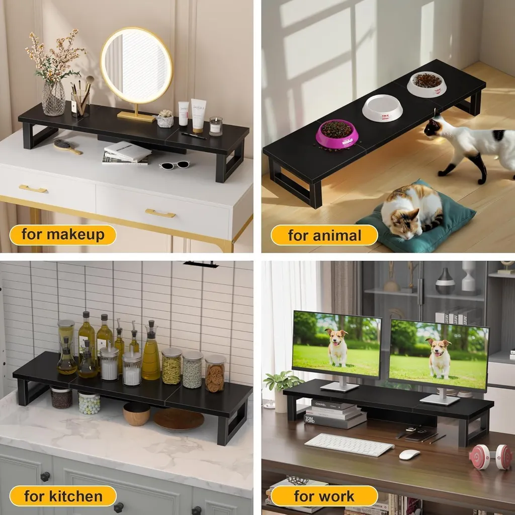 Support de moniteur double noir 91x26cm pour bureau et télétravail