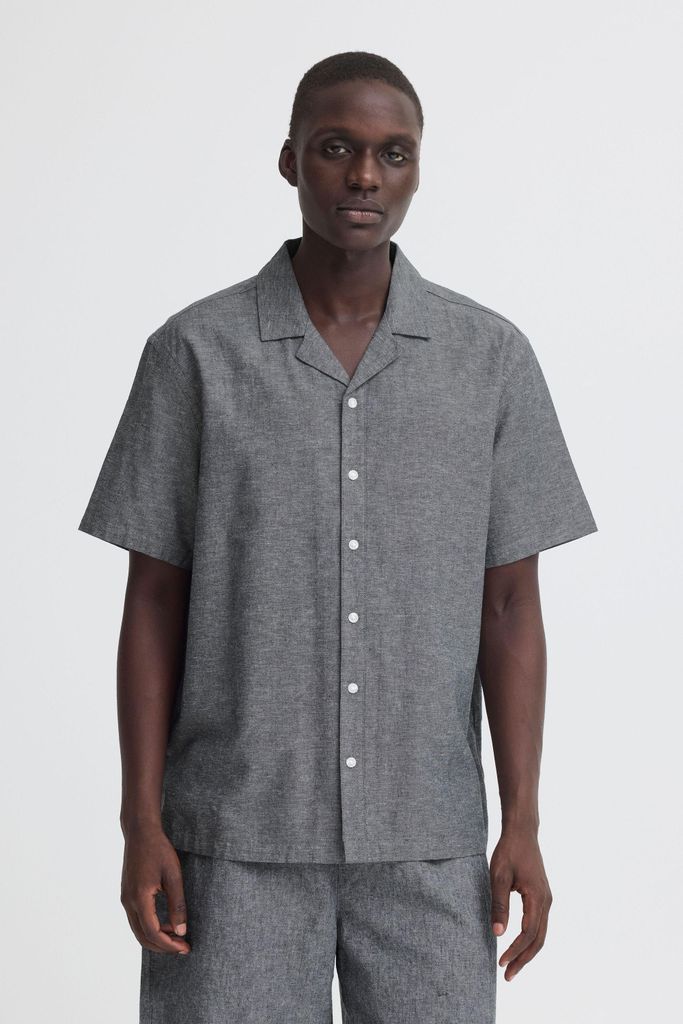 Blend BHAban Herren Leinenhemd Hemd Kurzarmhemd Baumwollmischung Relaxed Fit