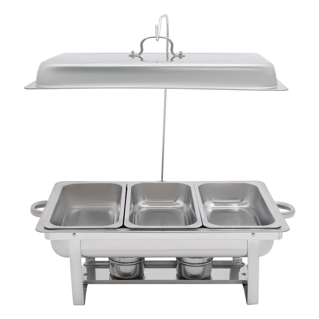 Chafing Dish Rectangulaire 9L Argenté - Réchaud de Buffet 3 Récipients - 13