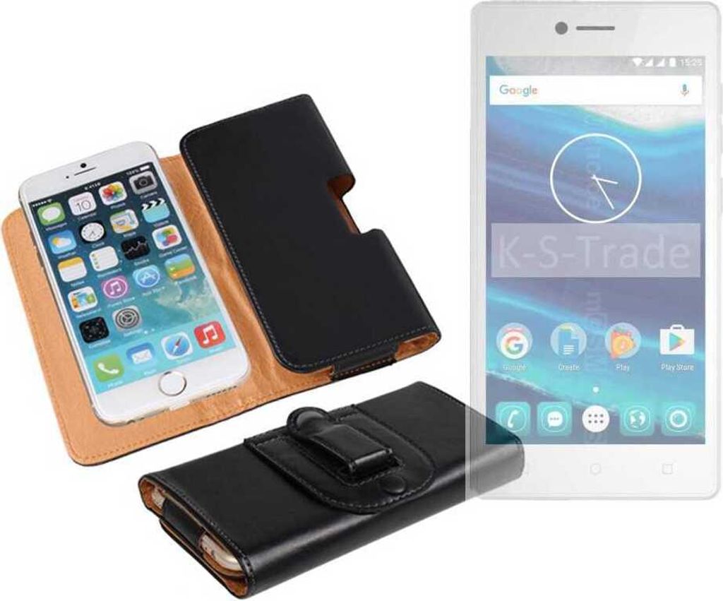 K-S-Trade Schützhülle Handyhülle kompatibel mit Qilive Q7 5 Holster Gürtel Tasche Schutzhülle Handy-Tasche Smartphone Case Seitentasche schwarz