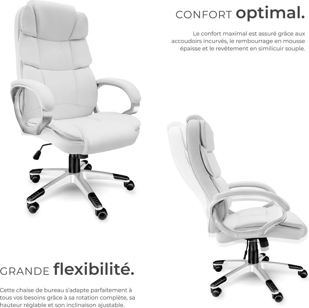 Fauteuil direction JONAS blanc ergonomique - Réglable et design moderne