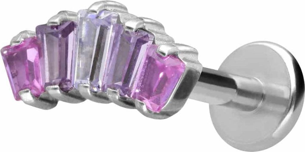Ohrpiercing, Nasenpiercing Titan Labret mit Innengewinde 5 EINGEFASSTE KRISTALLRECHTECKE Silber Stablänge: 8mm | Stabstärke: 1,6mm