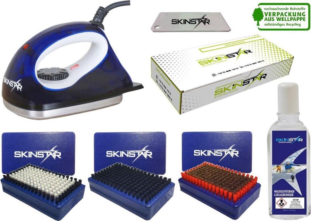 SKINSTAR Starter Ski Wachs Set Wachsbügeleisen Bürsten Natural Wax Reiniger 7pcs Type A