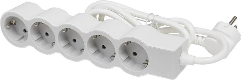 Legrand Flache Steckdosenleiste 5x Steckdose, 1,5 Meter Kabel weiss-grau 694555