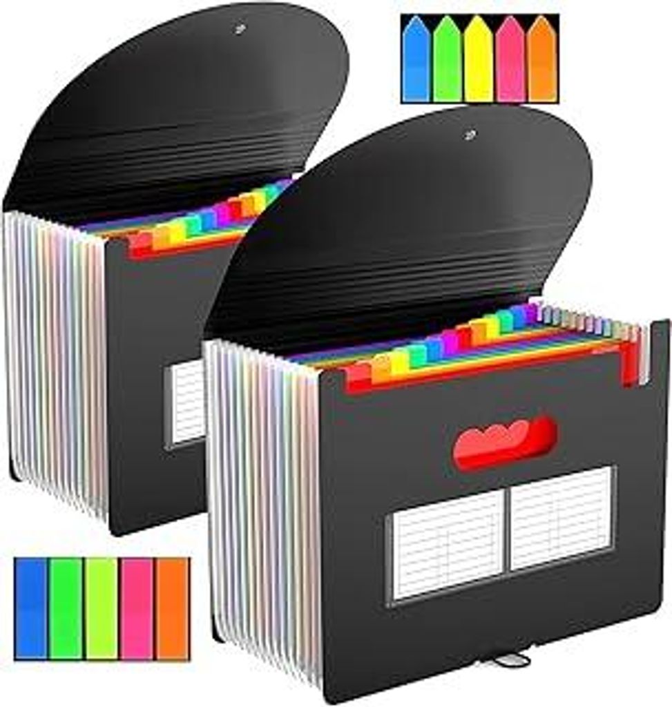 2 Stück Accordian Aktenordner, Dokumentenmappe A4, 13 Fächer Fächermappe Sortiermappe Bunte Datei Ordner Regenbogen Aktenordner Ordner Akkordeon...