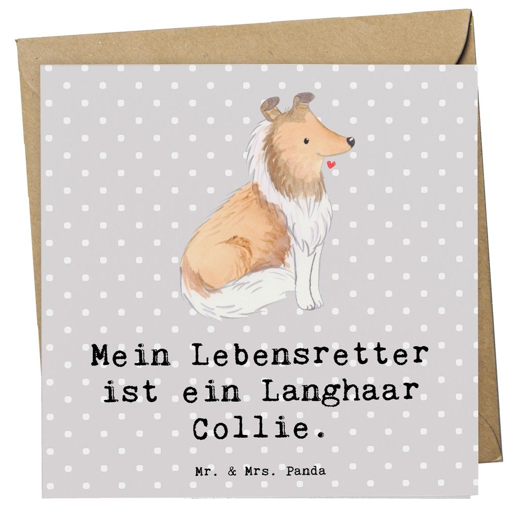 Mr. & Mrs. Panda Glückwunschkarte Langhaar Collie Lebensretter - Grau Pastell - Geschenk, faltkarte, Grußkarte, doppelkarte, Klappkarte, anlasska...