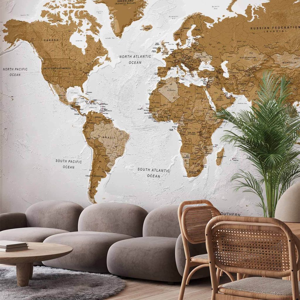 Selbstklebende Folie Fototapete - World Map: White Oceans 343x245 cm Karten k-A-0093-a-a