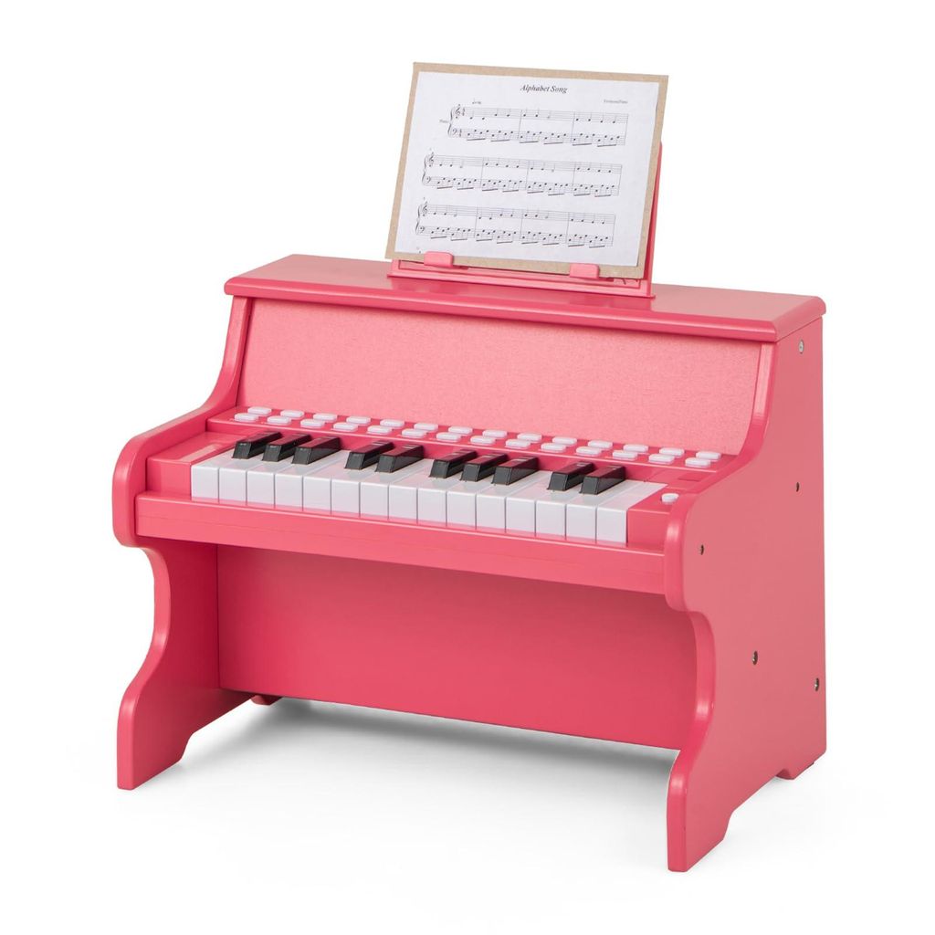 GOPLUS Klavier Kinder, 25 Tasten Leuchttasten-Piano mit abnehmbarem Notenhalter, Lehrmodus, Musikinstrument für Kinder ab 3 Jahren (Rosa)