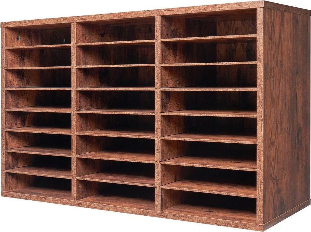 Wooden Literature Organizer 24 Compartments Removable Shelves Dark Brown