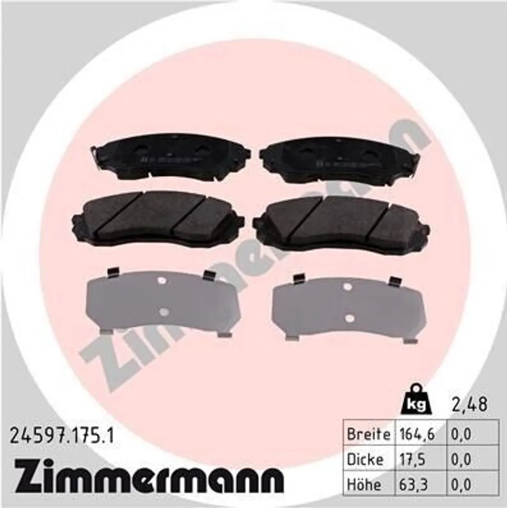 Zimmermann 24597.175.1 Plaquettes de frein pour Kia Carnival III VQ