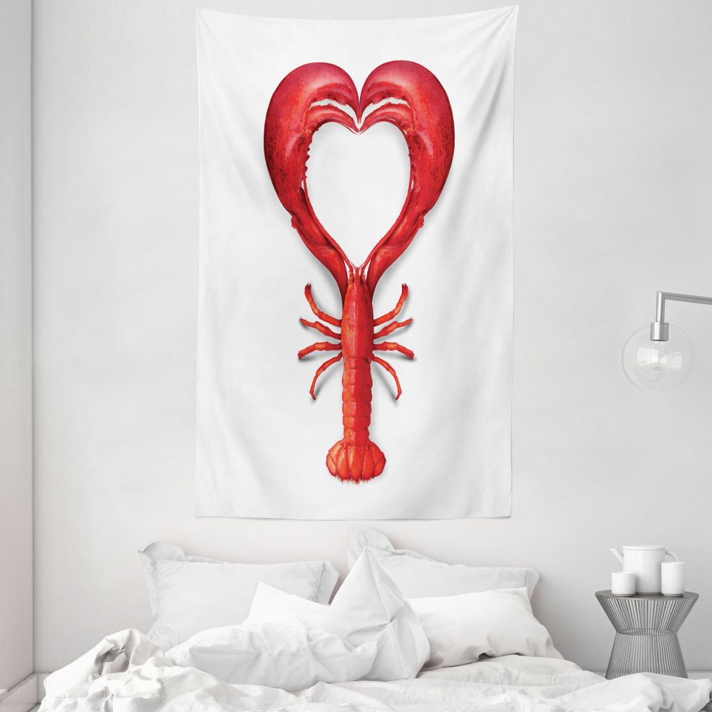 ABAKUHAUS rot Wandteppich und Tagesdecke, Meeresfrüchte Hummer Herz aus Weiches Mikrofaser Stoff Waschbar ohne Verblassen Digitaldruck, 140 x 230 ...