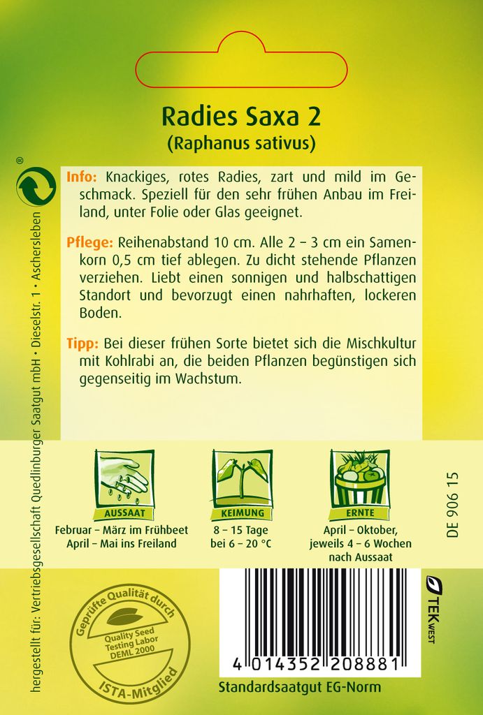 Quedlinburger Saatgut - Radies Saxa 2 - Samen - 460602