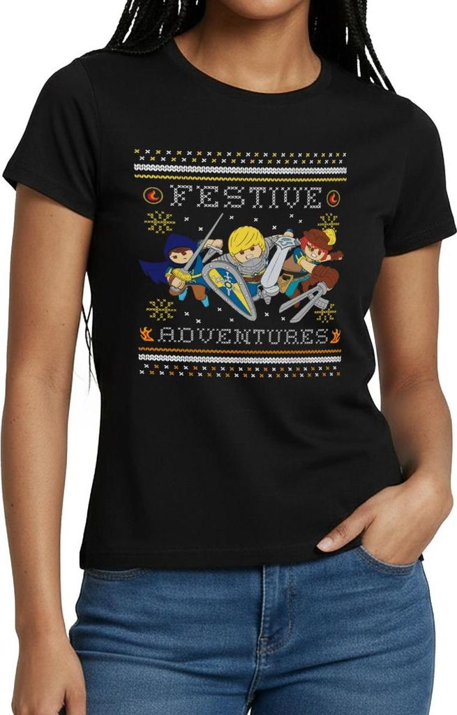 Spreadshirt PLAYMOBIL Novelmore Abenteuer Ugly Christmas Frauen T-Shirt, S, Schwarz