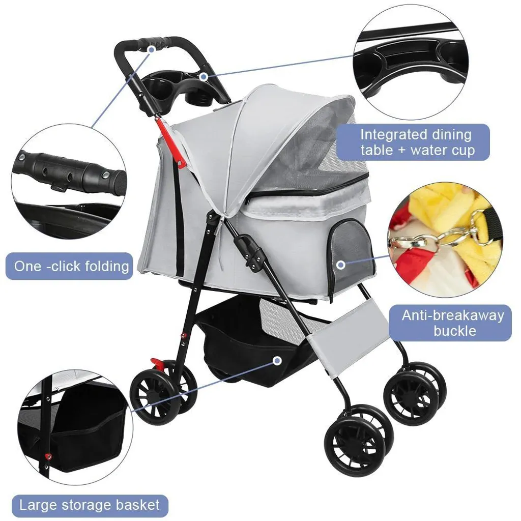 Chariot pour animaux de compagnie pliable avec 4 roues - Modèle 61cm - 3