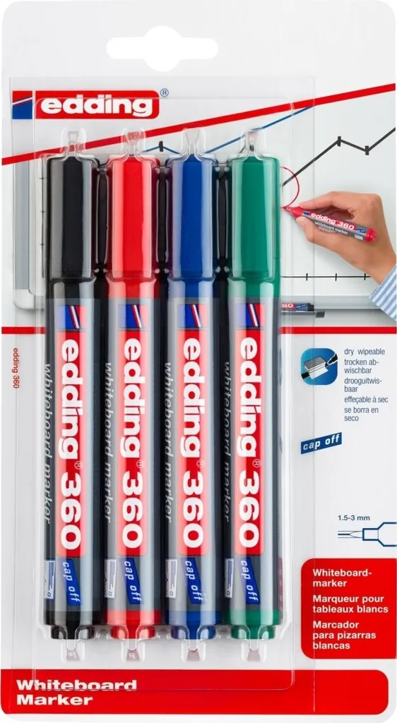 Marqueur Tableau Blanc edding 360 Rechargeable 1,5-3mm Assortis x10