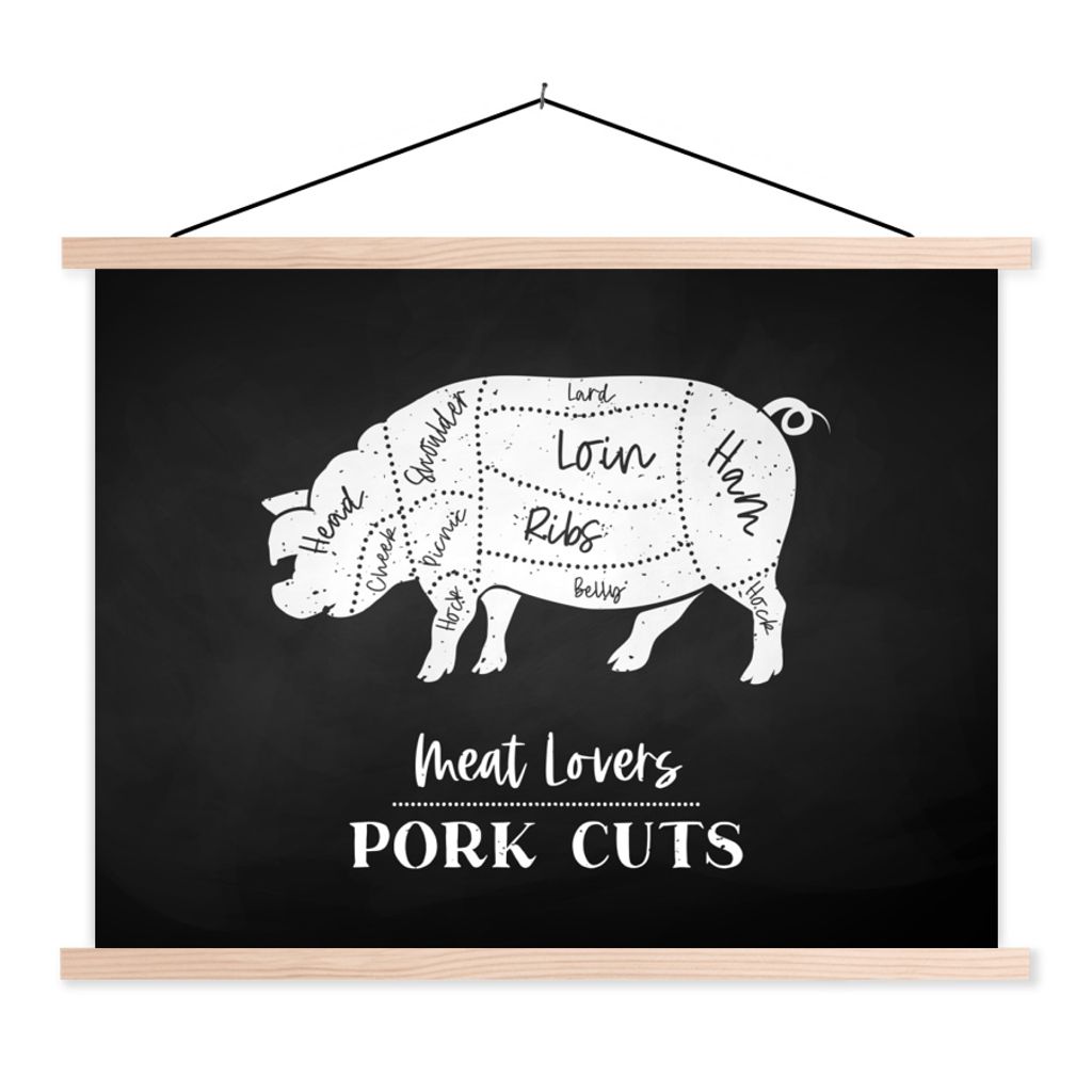 MuchoWow Textilposter Schwein - Fleisch - Fleischer 150x113 cm mit holzfarbenen Rahmen - Poster