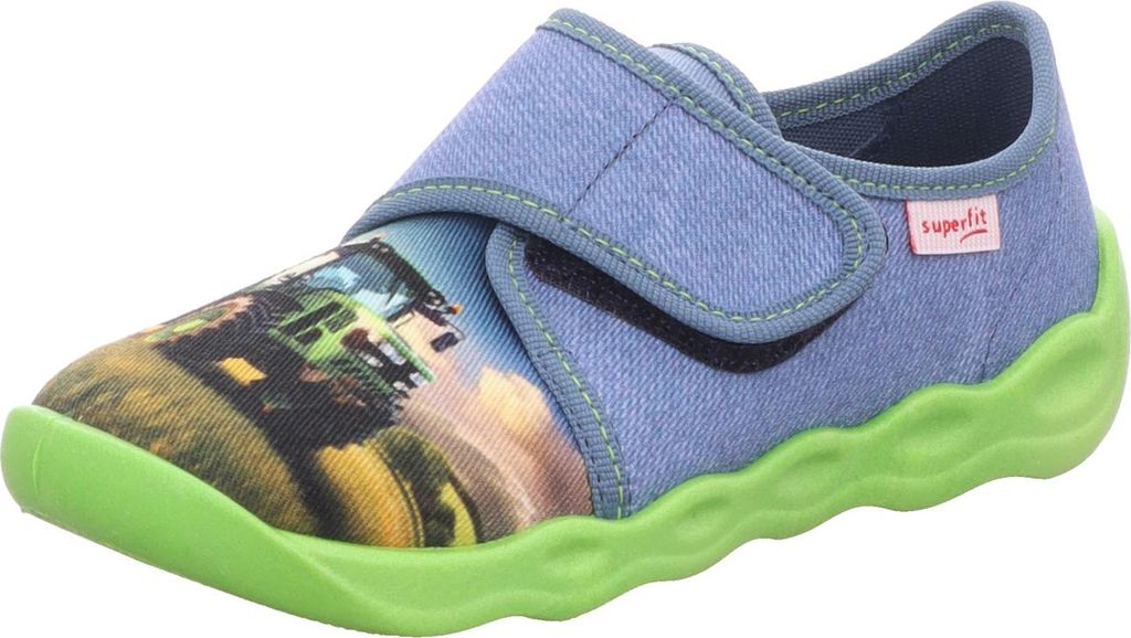 Superfit Kinder-Hausschuh Trecker-Motiv BUBBLE Blau-Grün-Mehrfarbig, Farbe:blau, EU Größe:36