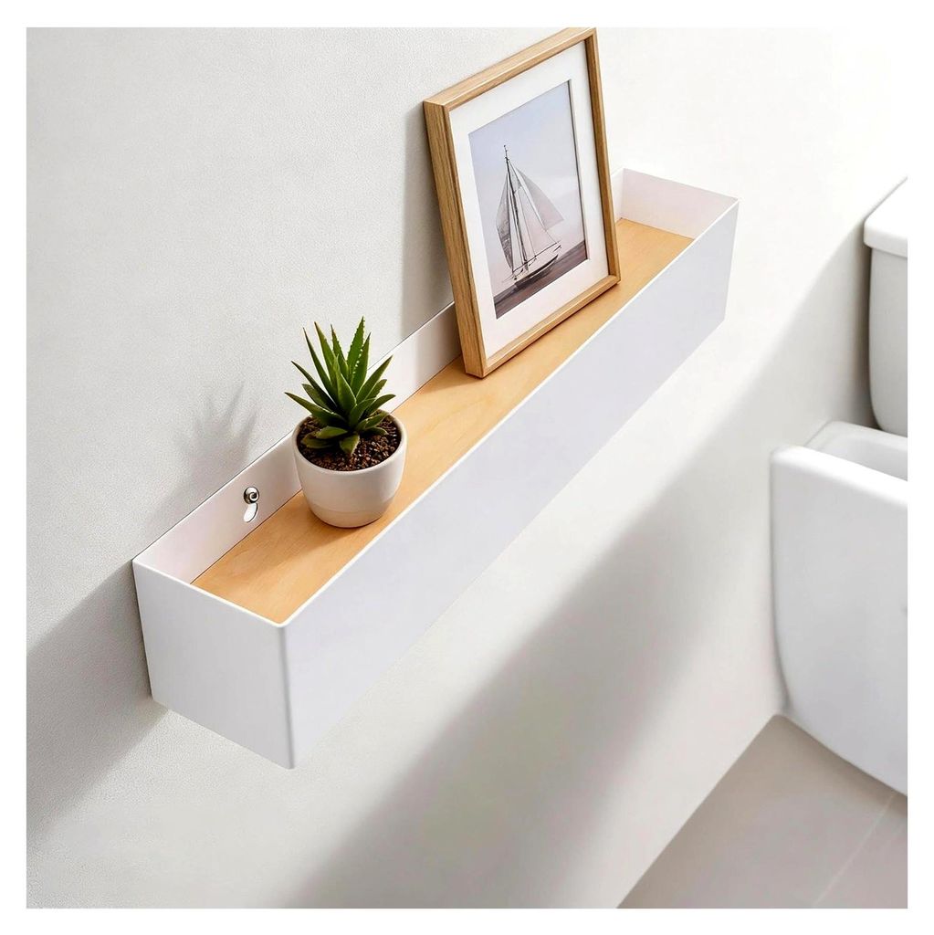 Wandgarderobe mit Ablage und Verdeckten Haken, Länge 43,5 cm, für Eingang, Flur, Wohnzimmer (Weiß)