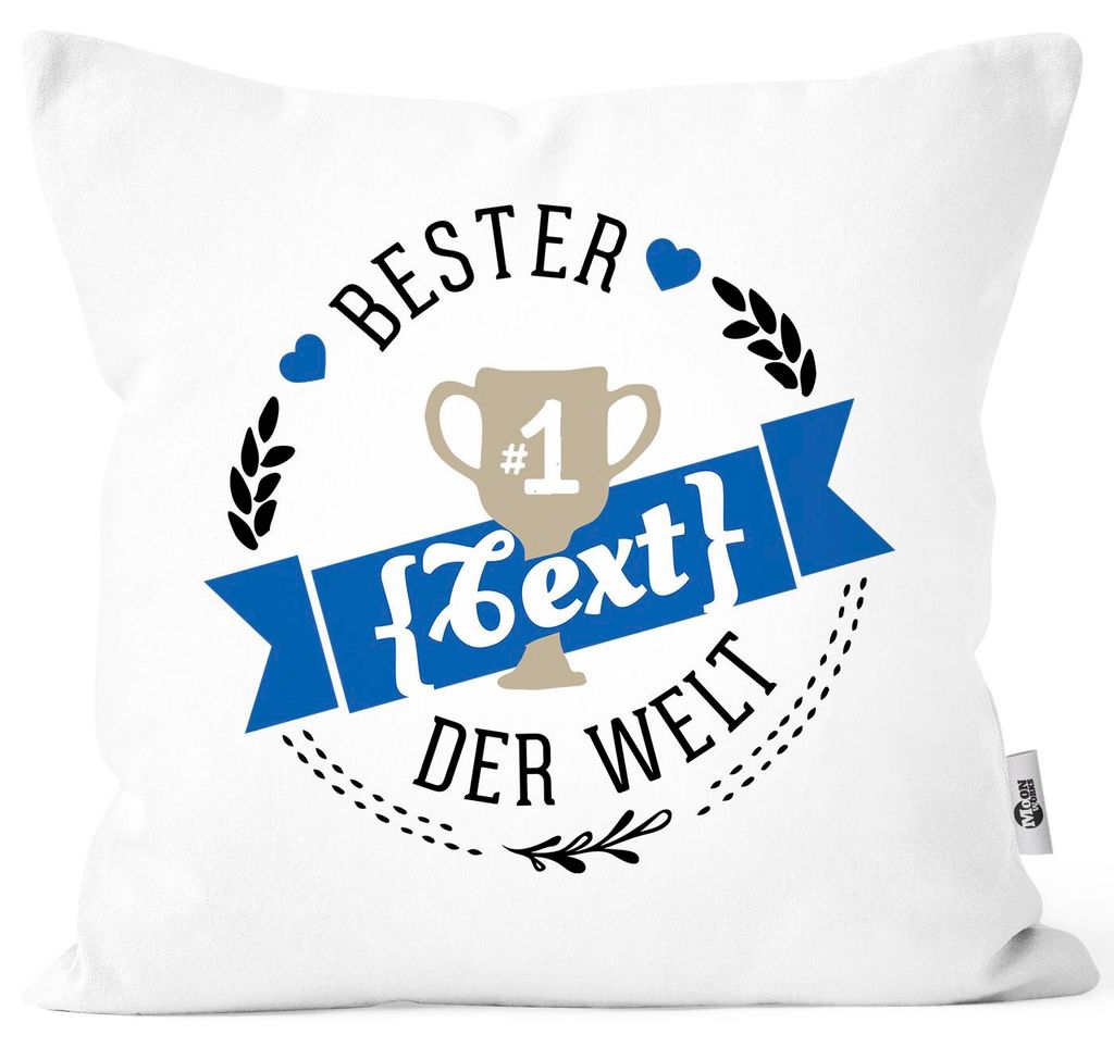 Kissen-Bezug Bester Papa Mama Personalisierbar mit Wunsch-Namen eigener Text Deko-Kissen MoonWorks Dein Text Blau weiß unisize