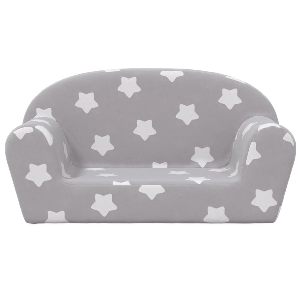 (Robust Möbel) Kindersofa 2-Sitzer Hellgrau mit Sternen Weich Plüsch - CL510264 - Kindersofas