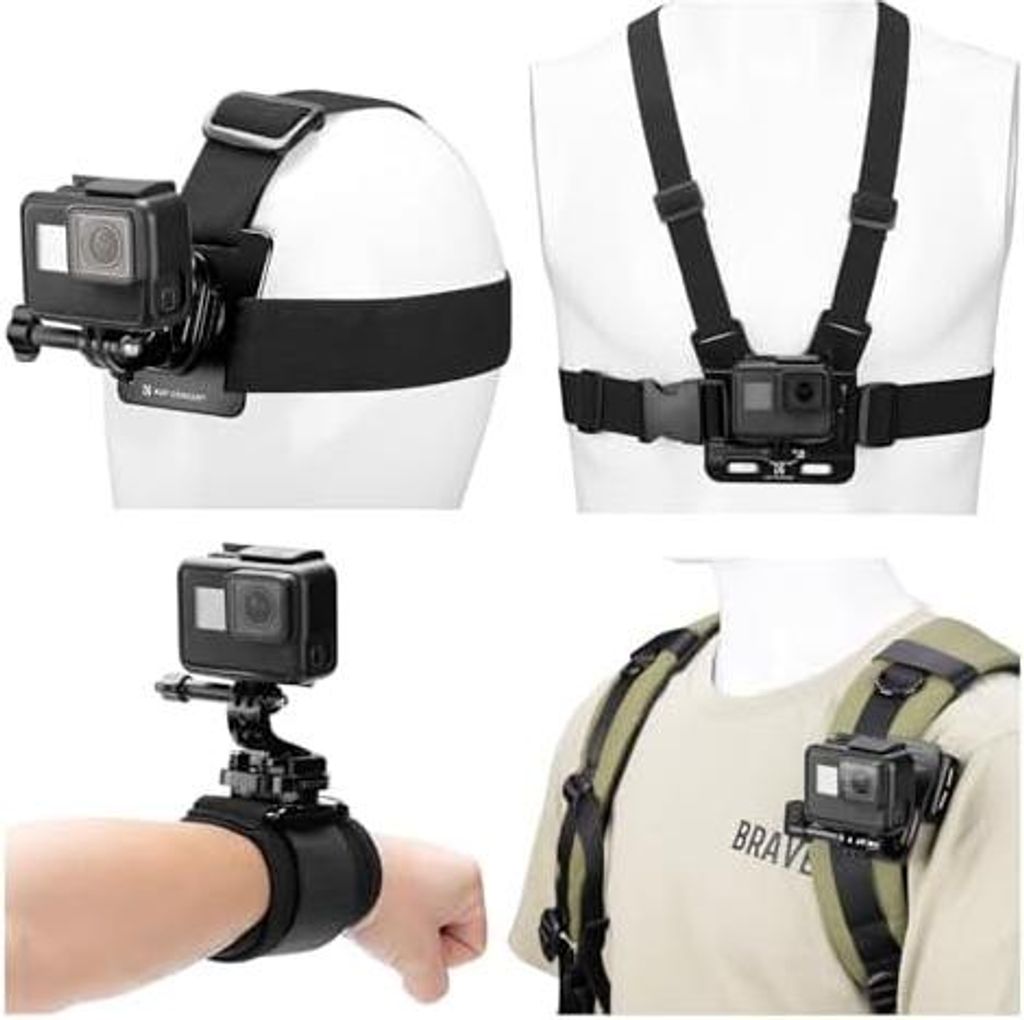 K&F Concept Action Kamera Zubehör Kit Brustgurt Rucksack DJI Osmo 360/Insta360 X5/X4/X3 Schultergurt Halterung 360? drehbare Kopfgurt und Handschl...