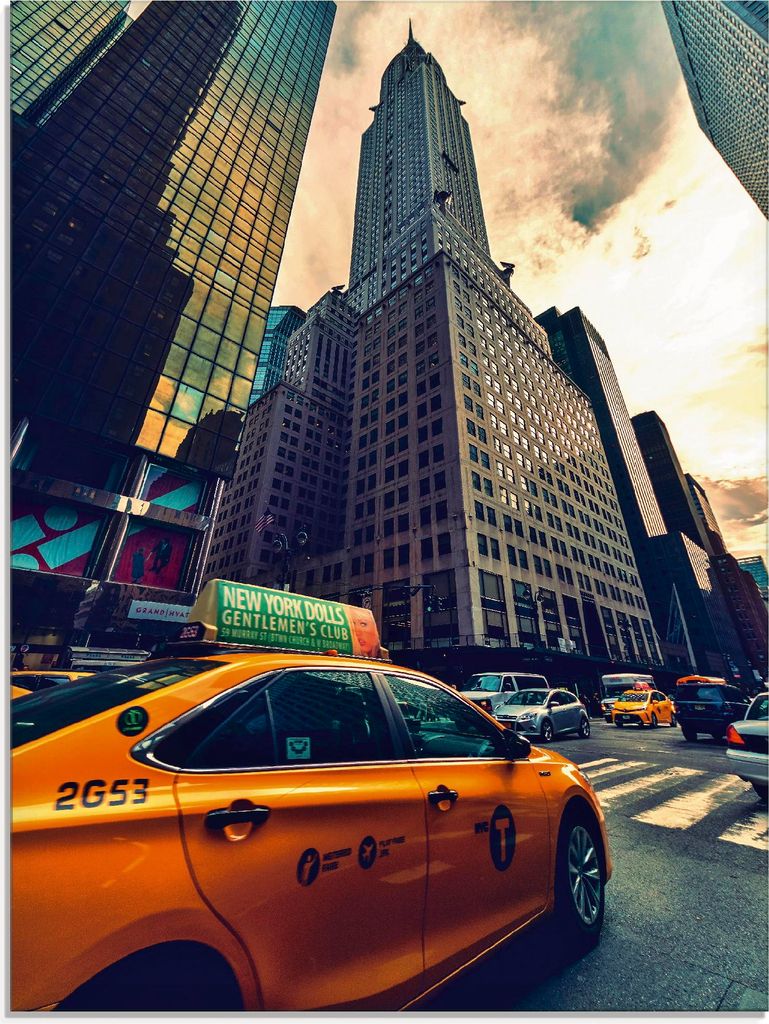ARTland Glasbild Taxi in New York Größe: 45x60 cm
