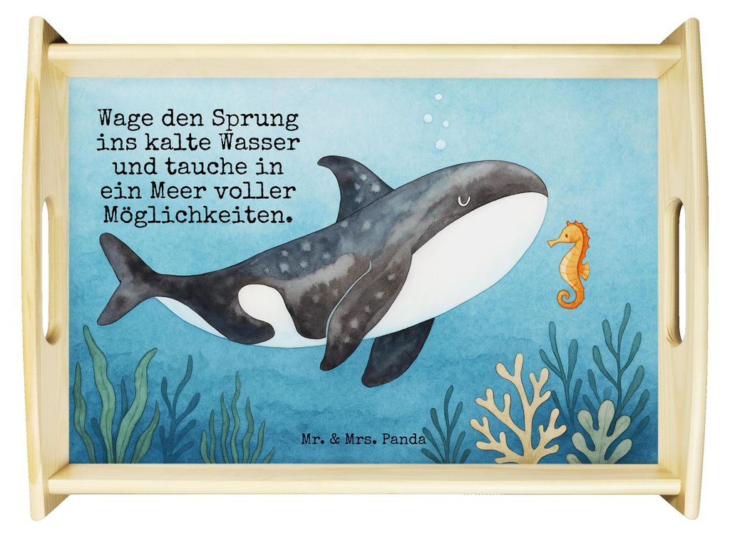 Mr. & Mrs. Panda Tablett Orca Design - Weiß - Geschenk, Wal, Arbeit, Möglichkeiten, Serviertablett, Bett-Tablett, Orcas, Sofa, Dekotablett, Meer,...