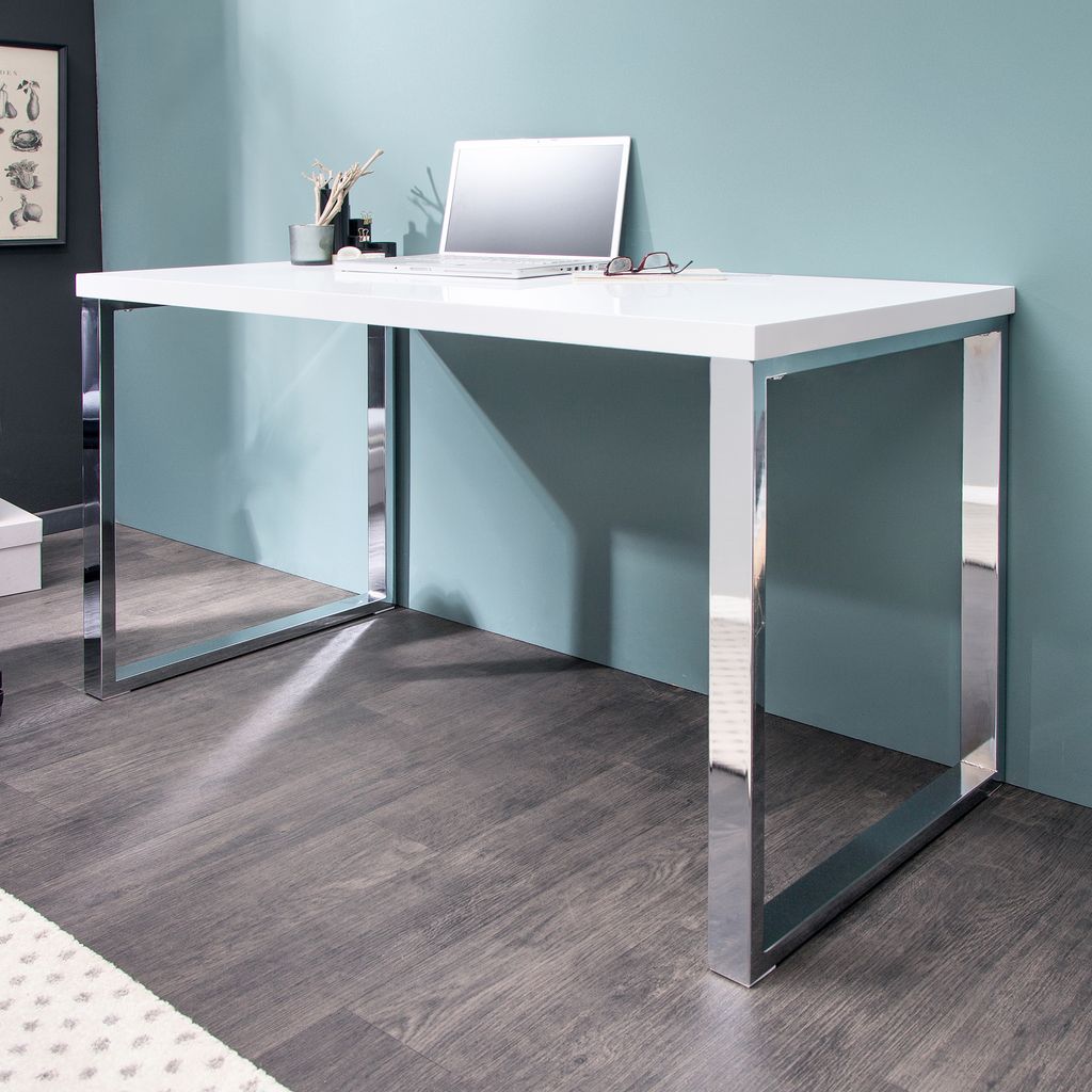 riess-ambiente Moderner Schreibtisch WHITE DESK 120cm weiß Hochglanz Bürotisch Laptoptisch