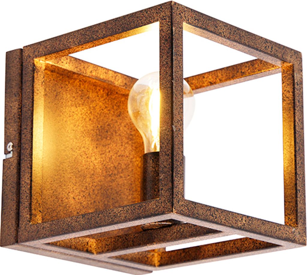 QAZQA - Industrie I Vintage I Industrie I Vintage I Wandleuchte rostbraun - Käfig I Wohnzimmer I Schlafzimmer - Stahl Quadratisch - LED geeignet E27